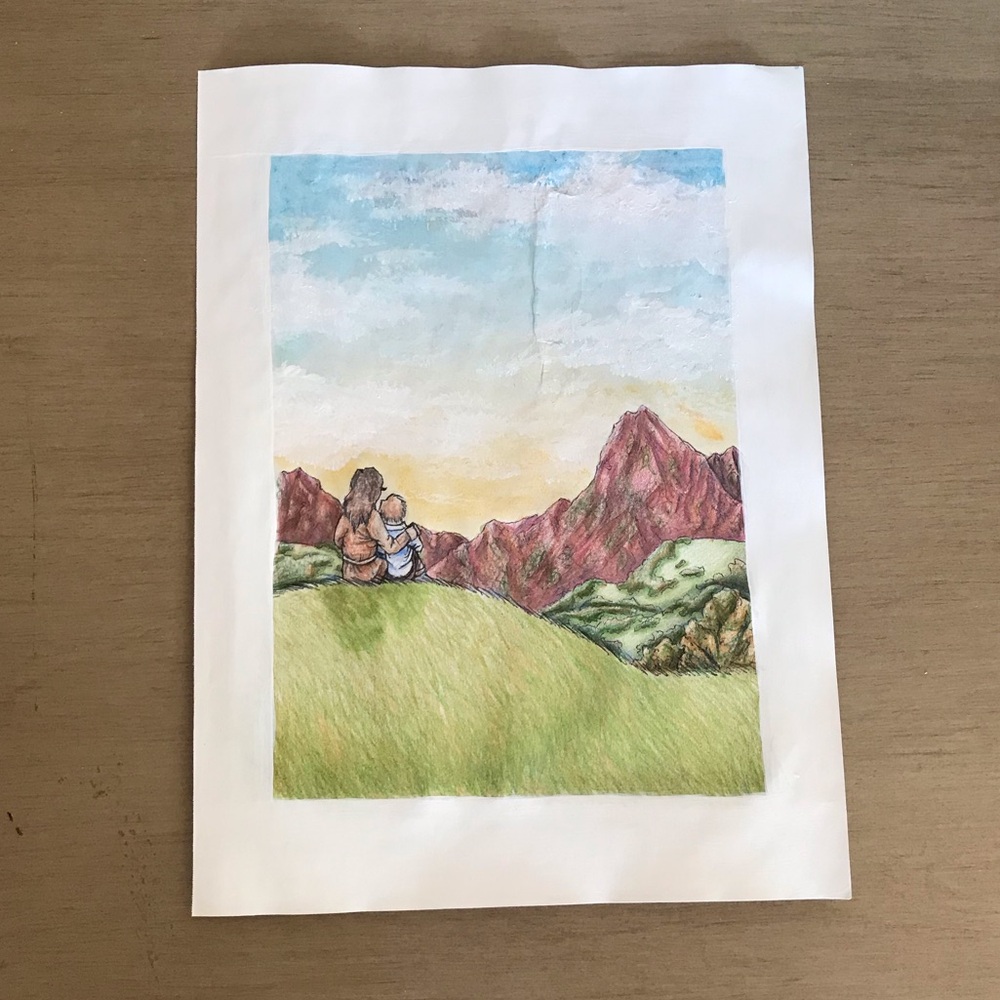 Brother and sister (8) - mixed media original character, landscape portrait.